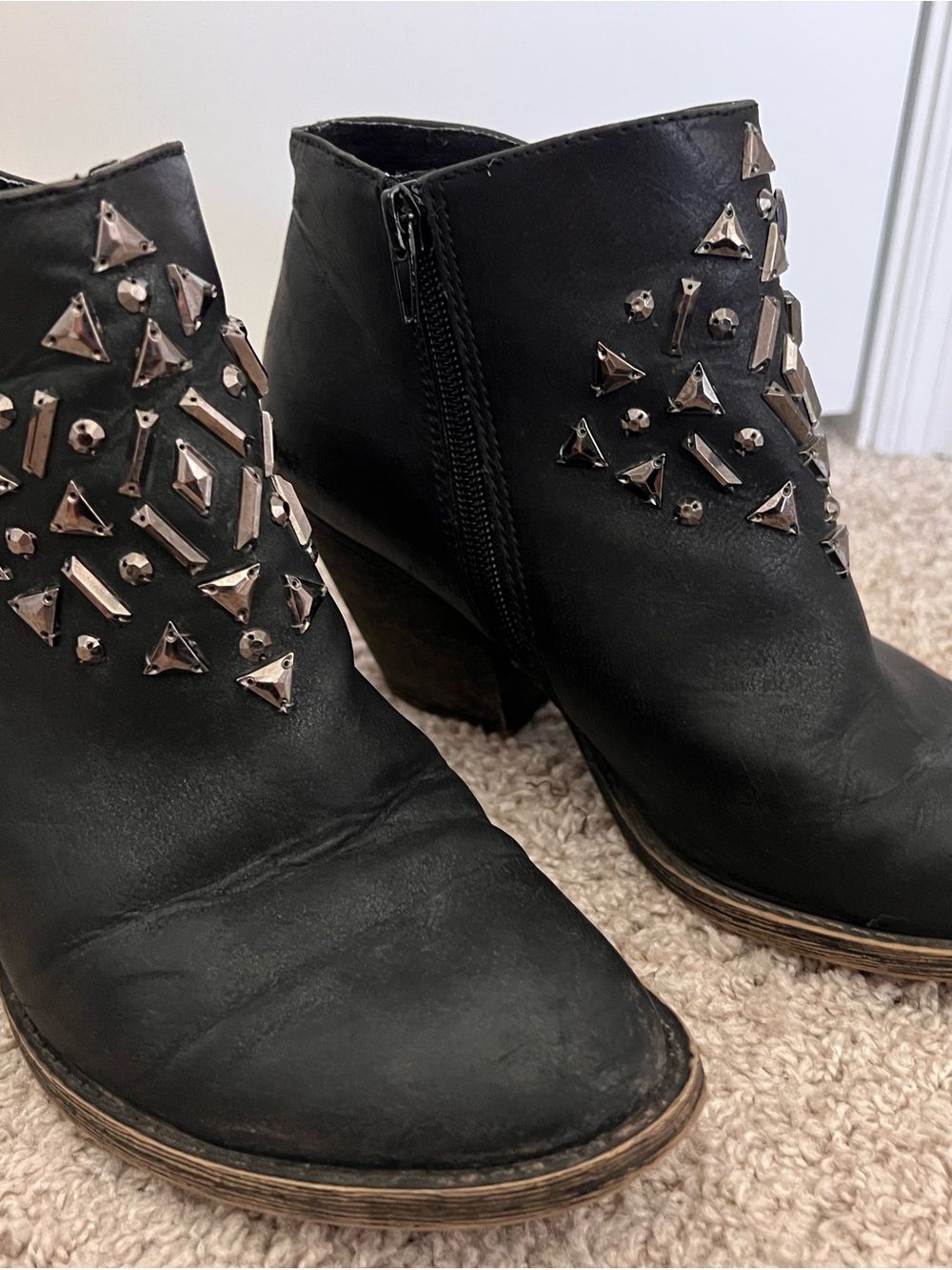 Daytrip Buckle Studded Black Ankle Boots Block Heel - Size 8